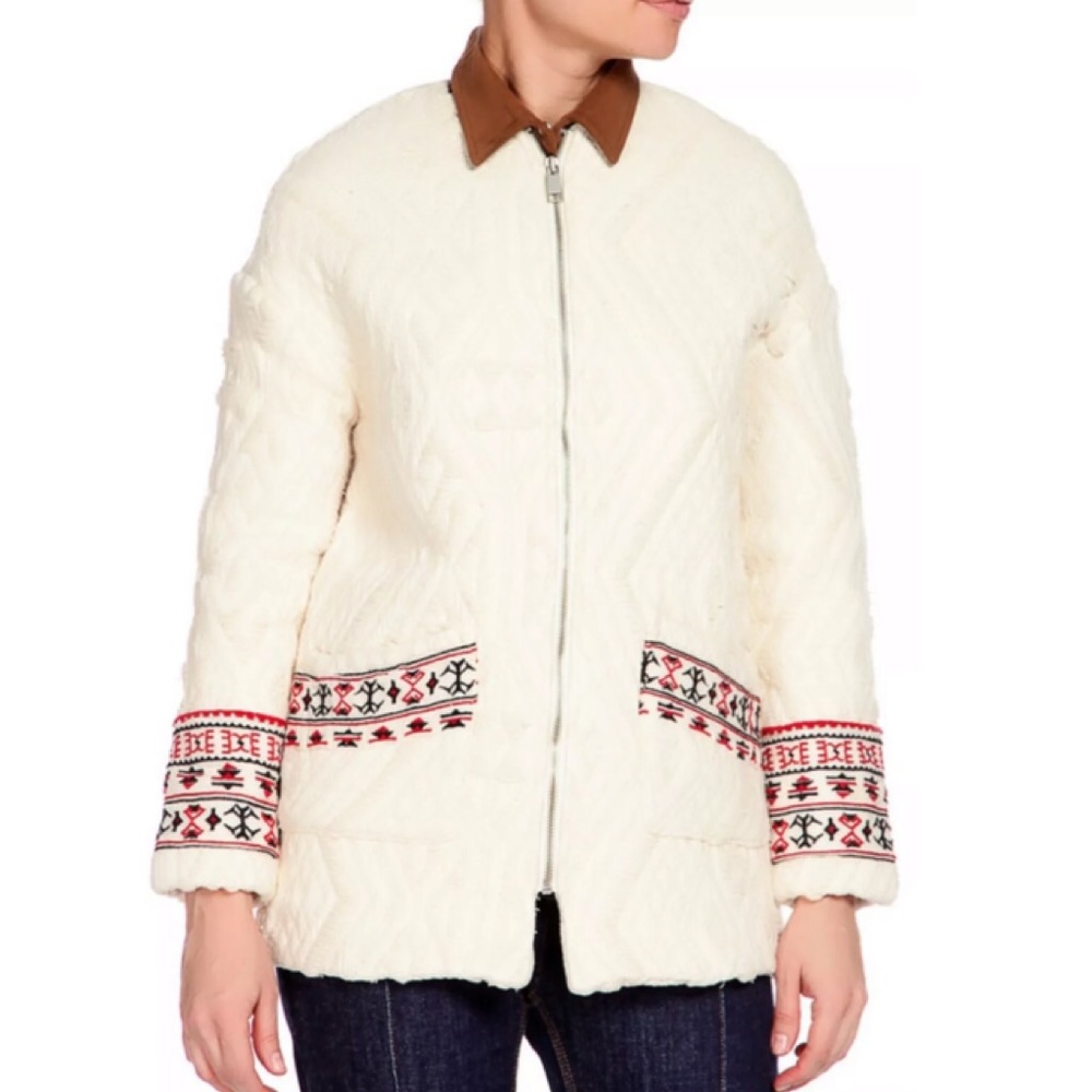 NWT Mango Embroidered Zip Up Boho Jacket Size XS